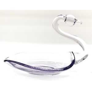 Vintage Alice In Wonderland Tea Party Mid Century Glass Swan Jewelry Trinket Dis